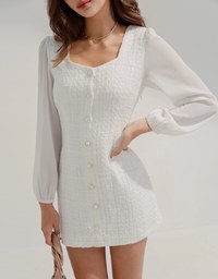 Chic Bead Buttoned Puffed Sleeve Mini Dress