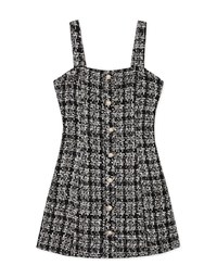 Chic Weave Pattern Beaded Button Vest Mini Dress