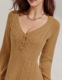 V-Neck Button-Down Twist-Knit Mini Dress