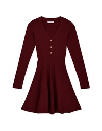 V-Neck Button Hem Knit Mini Dress