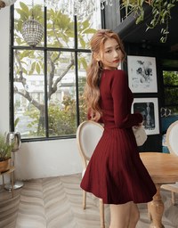 V-Neck Button Hem Knit Mini Dress