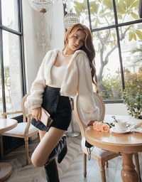 Hooded And Zipped Plush Loose Crop Jacket