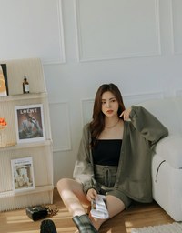 Laidback V Neck Loose Knit Short Set