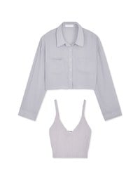 Two-Piece Sheer Crop Button-Up Blouse