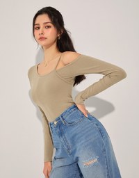 2WAY One Shoulder Twisted Ribbed Top