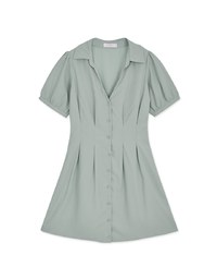 Open Collar Button Down Waist Mini Dress