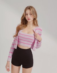 Contrast Striped Button-Down Two-Piece Knitted Top