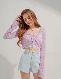 Sheer Drawstring Knit Cropped Top