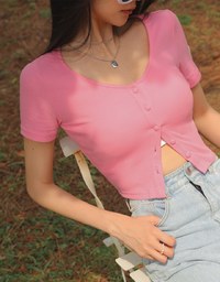 Round Button Knit Crop Top