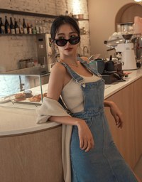 Side Slit Suspender Denim Maxi Dress