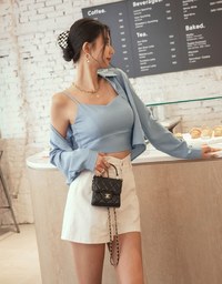 Button Up Two Piece Crop Blouse (With Padding)