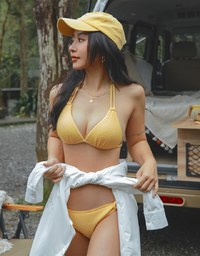 【MIKA Collaboration】 Wrinkled Woven Double Strap Bikini (Thick Cup Type)