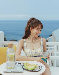 【Lisa's Design】 2WAY Checkered Hollow Tie Bikini Top