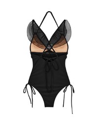 【Lisa's Design】 Double Strap Mesh One-Piece Swimsuit (Thick Padded & Extended Length)