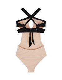 [A Yuan Collection] Texture Contrasting Color Cross Strap One-Piece Swimsuit