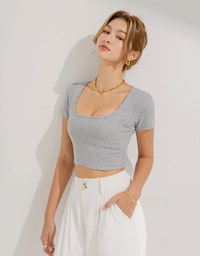 Square Neckline Ribbed Crop Top