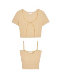 Two-Piece Gold Button Ribbed Crop Top (With Padding)
