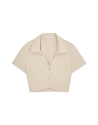 V-Neck Button-Up Crop Blouse