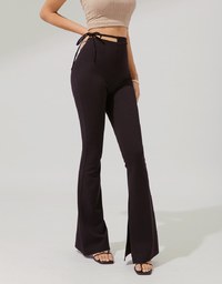 Side Hollow Tie Slit Flared Trousers