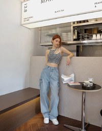 Straight-Leg Cargo Denim Pants