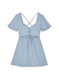 Peach Heart Neck Puffed Sleeves Strap Mini Dress (With Chest Pad)