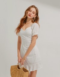 Peach Heart Neck Mermaid Short Sleeve Dress