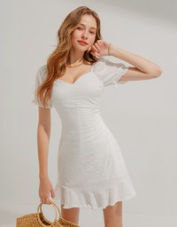 Peach Heart Neck Mermaid Short Sleeve Dress