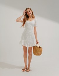 Peach Heart Neck Mermaid Short Sleeve Dress