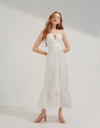 Wood Ring Broderie Anglaise Long Dress (With Padding)