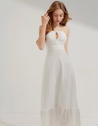 Wood Ring Broderie Anglaise Long Dress (With Padding)