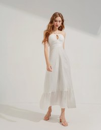 Wood Ring Broderie Anglaise Long Dress (With Padding)