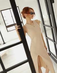 Hollow Tie Knitted Long Dress (With Padding)