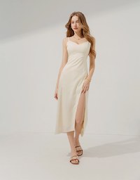 Slit Slim Long Dress (With Padding)