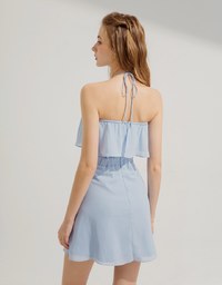 Shaved Shoulder Round Neck Hollow Short Dress (With Padding)