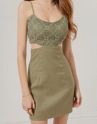 Hollow Stitching Thin Shoulder Mini Dress (With Padding)