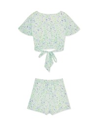 Render Print Back Tie-Up Short Skirt Set