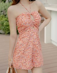 Floral Hollow Strap Jumpsuit(With Padding)