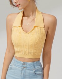 Lapel Knit Fitted Tank Top (With Padding)