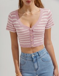 Striped Button-Breasted Knitted Top