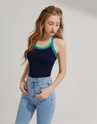 Contrast Collar Knit Tank Top