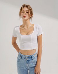 Square Neckline Ribbed Crop Top