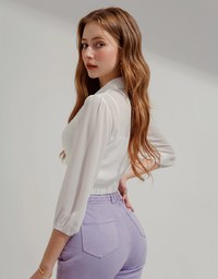 Two-Piece Sheer Drawstring Cropped Shirt