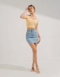 Two-Piece Gold Button Ribbed Crop Top (With Padding)