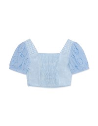 Puff-Sleeve Checked Top