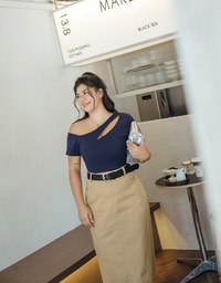 Straight Denim Maxi Skirt (With Belt)