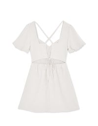 Peach Heart Neck Puffed Sleeves Strap Mini Dress (With Chest Pad)