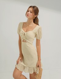 Floral Hollow Fishtail Mini Dress (With Padding)