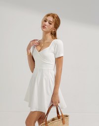 Heart Neck Pleated Mini Dress