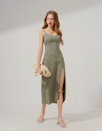 Slit Slim Long Dress (With Padding)