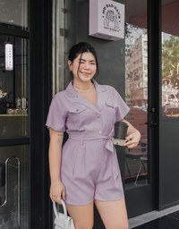 Lapel Collar Button Up Playsuit (With Sash)